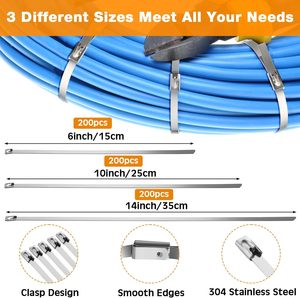 Bridas con cremallera de acero inoxidable 600 de alta resistencia, 304 Uds., bridas para cables autoblocantes multiusos para maquinaria de escape, techo de tubería agrícola - Product Image 2
