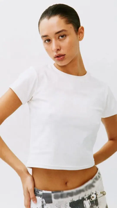 2025 Summer Y2K Women's Sexy <strong>Crop</strong> <strong>Tops</strong> Custom Slim Fit Basic Tees Spandex Polyester <strong>White</strong> Breathable Streetwear Print Pattern - Product Image 5