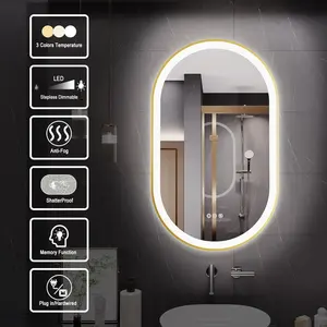 Espejo LED para baño Espejo de tocador de 20*36 pulgadas con luces Espejo de baño ovalado antivaho 3 colores y pared regulable continua - Product Image 3