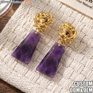JOYFFO - Pendientes de Diseño al por Mayor con Perla Natural y Amatista, Pendientes Colgantes de Cobre Chapado en Oro - Product Image 1