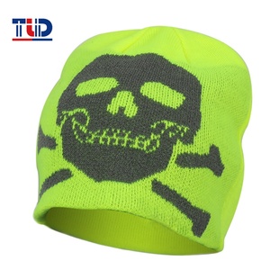 Không Thấm Nước Knit <span class=keywords><strong>Hat</strong></span> Fleece Lót Sợi Acrylic Brimless Beanie Người Đàn Ông Tùy Chỉnh Skull Phản Quang Beanie - Product Image 4