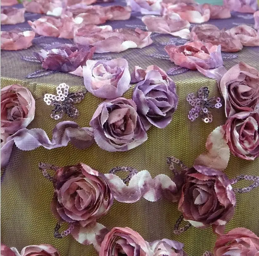 2021 Fabrik direkt Großhandel Stickerei 3d Rose Blume Spitze bestickten Stoff für Kleid anpassen Farbe verfügbar