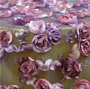 Tissu brodé en dentelle de rose avec fleurs 3d, pour robe, couleurs personnalisées, vente en gros, usine, 2021