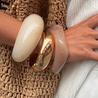 Nouveau Bracelet Rétro Transparent pour Femme avec Anneau et Halo Teinté en Acrylique – Bijoux de Mode