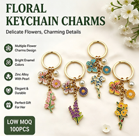 Gantungan Kunci Bunga Enamel Logam Custom, Liontin Logam Seng, Mutiara, Berlian Imitasi, Cincin Kunci, Hadiah Promosi untuk Wanita, Grosir