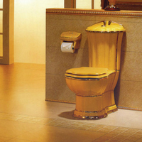 Ensemble WC et lavabo en céramique moderne carré, salle de bain, toilette noire et dorée