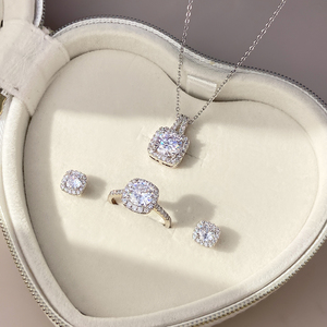 Conjunto de Joyas Románticas de Latón con Baño de Rodio y Circonita para Mujer, Regalo para el Día de San Valentín y Bodas - Product Image 1