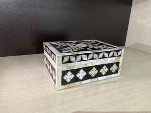 Dernière moderne Super MDF os incrustation Zigzag motif carré boîte à bijoux vente d'exportation et boutique utilisation avec emballage en carton - Product Image 4