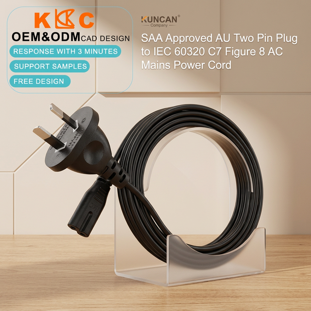 AU Two Flat Pin Plug C7 Power Cable SAA Certified Compact Cord for Low Power Daily Devices
