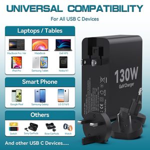 <span class=keywords><strong>Cargador</strong></span> de Pared HYTO 130W USB C GaN con 4 Puertos PD 100W, Estación de Carga de Viaje, Adaptador de Corriente USB-C para MacBook Pro, Air, iPhone 17, Pixel - Product Image 5