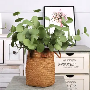 Wholesale Artificial 3 Stems Eucalyptus Leaves for Home Decoration Artificial small 3 forks round leaves with purple and green