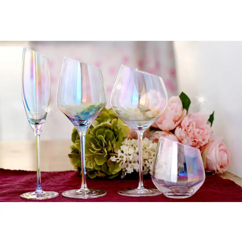 Nieuwe Creatieve High-End Kleurrijke Ion-Plated Schuine Mond Straight High-Betaalde Rode Wijn Glas Kristal Champagne glas Wijn Set