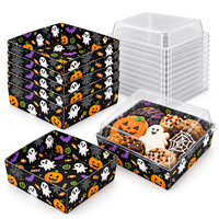 Boîte à biscuits d'Halloween avec couvercle transparent, boîtes à friandises en papier, emballage pour bonbons, conteneur à pâtisserie pour boulangerie, boutique de desserts