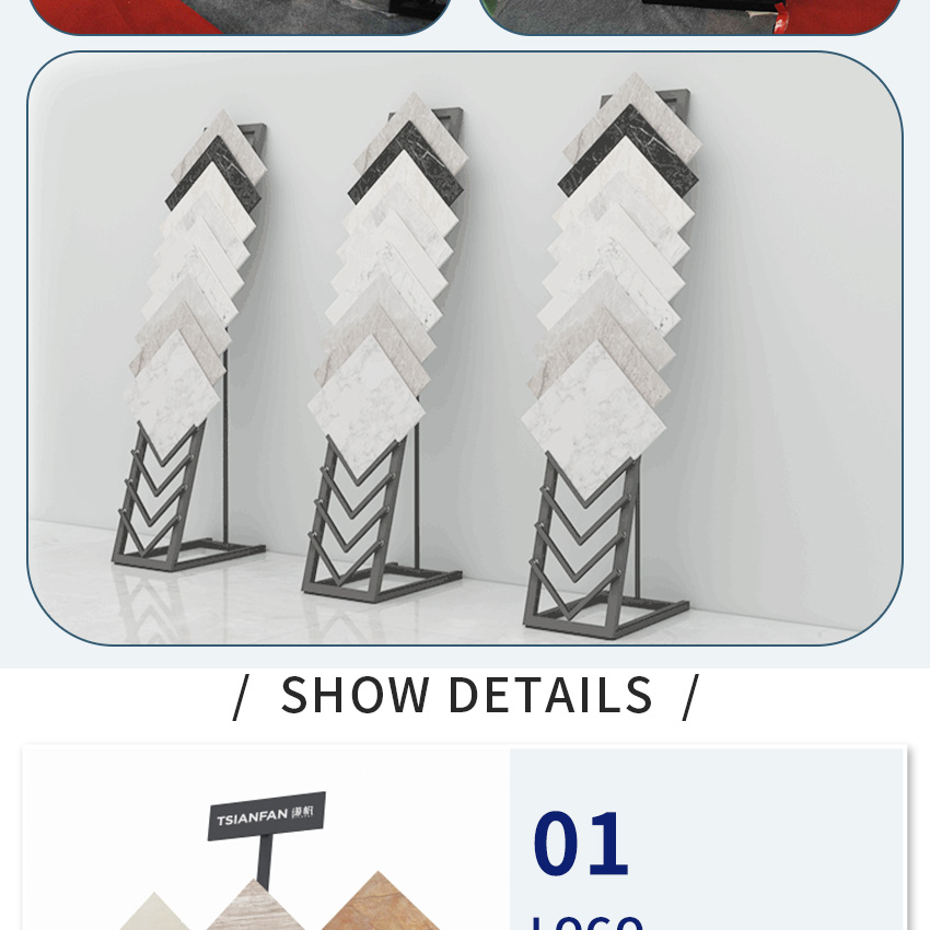 Custom 12 Tier Portable Quartz Tower Rack Granite Marble Showroom Display Racks Metal Ceramic Stone Floor Stand For Tile