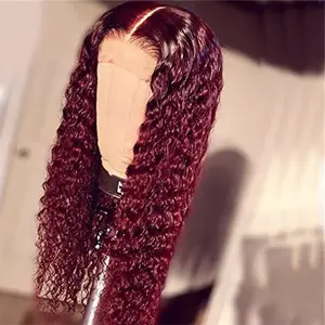 Premier Free Sample 130% 150% Density Red Color Deep Curl Transparent Swiss Lace 360 Hd Lace Front Wigs With Baby Hair