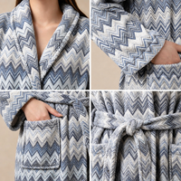 Peignoir personnalisé avec logo, col châle, en polaire polyester, imprimé bleu, pour femme, idéal pour les voyages et toutes les saisons