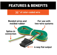 Connecteur plat à 4 broches 18awg pour faisceau de câbles de remorque Adaptateur plat universel à 4 voies pour barre lumineuse de hayon à LED et feux de remorque