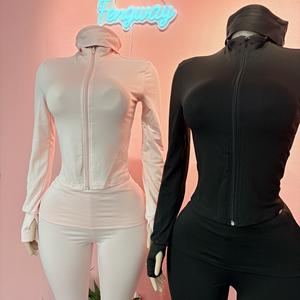 Kadın <span class=keywords><strong>3</strong></span>-Piece kadife seti Zip-Up Hoodie ile bel alevlendi pantolon ve başörtüsü Y2K kış kıyafeti üzerinde kat - Product Image 5