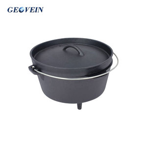 Geovein Promotion Spéciale – <span class=keywords><strong>Cocotte</strong></span> de Camping <span class=keywords><strong>en</strong></span> <span class=keywords><strong>Fonte</strong></span> Pré-Condimentée à 3 Pieds pour Cuisson <span class=keywords><strong>en</strong></span> Extérieur - Product Image 2