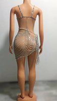 Robe longue à fente pour femme, modèle de chanteur moderne, Dj croix strass, robe une pièce fendue, Costume de scène de soirée