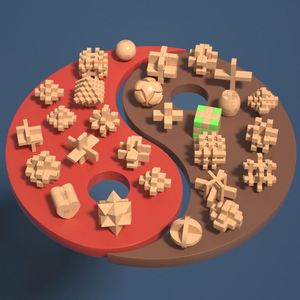 Jeu de casse-tête en bois 3D 10-en-1 Kongming Lock, jouet de test d'intelligence en bois rouge pour adolescents et adultes - Product Image 4