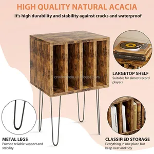 Record Player Stand Vinyl Record Storage Table With 4 Cabinets With Metal Legs Storage Rack