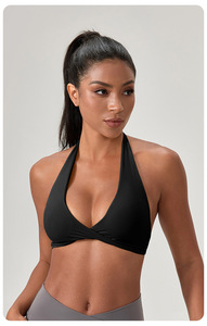 Wholesale Sexy Halter Backless Yoga Bra Twist Front Sports Bra Removable Padding Deep V Neck Pilates Gym Workout Crop Top - Product Image 3