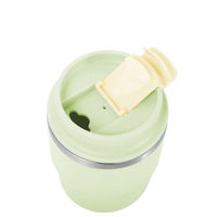 Mug de voyage isotherme triple paroi 300 ml en acier inoxydable avec infuseur à thé, couvercle rabattable et brosse en silicone, personnalisable avec logo, vente en gros