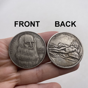 1 pièce, pièce de monnaie ancienne Da Vinci 1452-1519 avec cadre de présentation, pièce de monnaie en argent artisanale, collection commémorative, cadeau commémoratif - Product Image 4