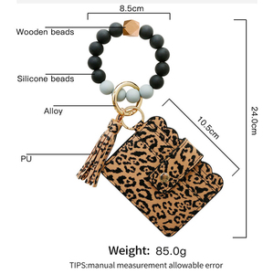 Pulsera de cuentas de silicona más vendida borla Tie Dye impreso Id tarjetas de crédito titular llavero cartera muñeca cuero borla llaveros - Product Image 2