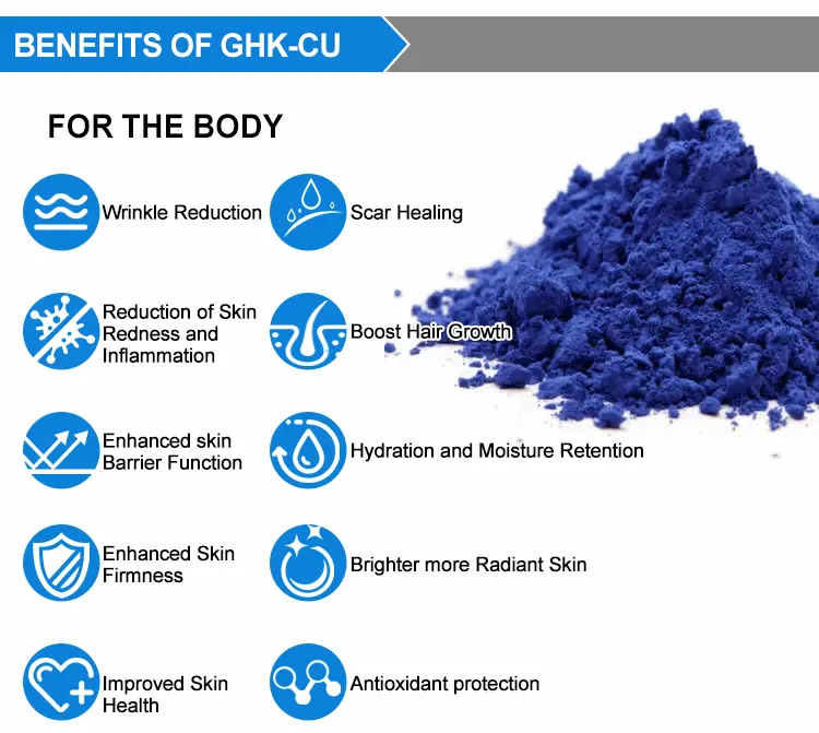 화장품 원료 블루 구리 펩타이드 GHK Cu 분말 CAS 89030-95-5 화장품 등급 활성 성분