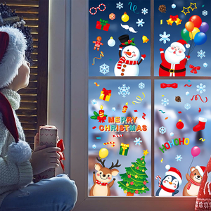 Autocollants statiques de Noël en verre motif Père Noël et rennes de dessin animé pour vitrine de magasin, bureau et décoration de vacances - Vente en gros - Product Image 3