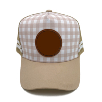 Casquettes de camionneur en gros d'usine impression vichy pays côté broderie cuir Patch maille casquettes casquette de camionneur pour femmes