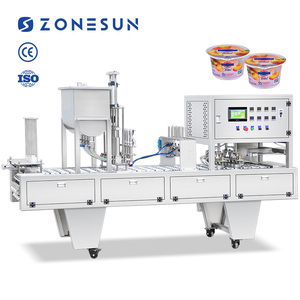 Máquina llenadora y selladora automática de líquidos y pastas ZONESUN ZS-AFS01P con bomba de pistón de 4 cabezales lineales para condimentos, salsas, mermeladas y vasos de plástico. - Product Image 1