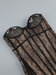 Gala Dramatic Glamour <strong>Black</strong> Lace Strapless <strong>Corset</strong> Evening Gown Mesh Sheer Fashion Sexy Maxi Mermaid <strong>Dress</strong> - Product Image 5