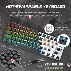 61-Key kablolu tek elle Mini RGB arkadan aydınlatmalı Ultra kompakt PBT malzeme oyun klavyesi mavi kırmızı anahtarı Hot Swap bilgisayar İngilizce