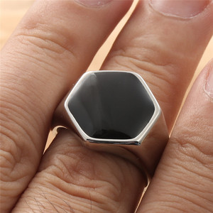 Stainless Steel Hexagon <b>Ring</b> Black Epoxy Men's Retro Punk Style Jewelry Gift - Product Image 4