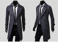Jas Trench Coat Pria Musim Gugur dan Dingin, Model Double-Breasted, Bahan Tweed, Slim Fit
