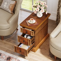 Table d'appoint étroite Tribesigns avec 3 tiroirs, table d'appoint de canapé en noyer vintage, table de chevet rectangulaire en bois Table de chevet mince