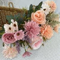 Bunga Sutra Buatan Grosir Model Fili Rose Daisy, Buket Genggam Warna Musim Gugur, Peony Hydrangea Bone