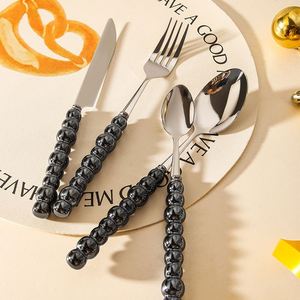 Ceramic Pearl Design Handle Knife Fork <b>Spoon</b> Fairy High Appearance Level Dinner <b>Soup</b> <b>Spoon</b> Western Steak Knife with Hand Salute - Product Image 3