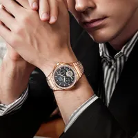 Mark Fairwhale Automatische Mechanische Herrenuhr mit Metallarmband, Wasserdicht, Leuchtend, Skelett-Zifferblatt, Business-Dress-Uhr FW-6740