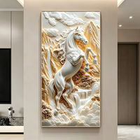 Peinture Murale 3D Moderne de Luxe Cheval Blanc Or Tons Doux Saturés Mode Minimaliste Vertical en Porcelaine Cristalline pour Vente en Gros