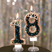 Bougies numériques couronne noires brillantes les plus vendues pour anniversaires, avec strass, idéales pour gâteaux d'anniversaire