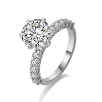 Bague de fiançailles solitaire à 4 griffes avec bande pavée, diamant rond de 2 carats, or blanc 14K/18K, certifié IGI, diamant de laboratoire sur mesure