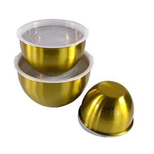 201/304 mangkuk pencampur baja tahan karat emas cerah kelas atas mewah kapasitas besar dengan tutup untuk hadiah