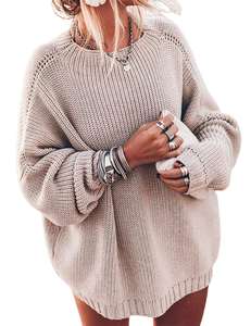 Beige Hesayep usine en gros femmes à la mode surdimensionné gros tricot <span class=keywords><strong>pull</strong></span> <span class=keywords><strong>pull</strong></span> à manches chauve-souris <span class=keywords><strong>pull</strong></span> haut pour vêtements d'hiver - Product Image 1