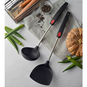 पर्यावरण के अनुकूल लोकप्रिय रसोई बर्तन उपकरण गैर स्टिक ब्लैक फूड ग्रेड खाना पकाने सिलिकॉन फ्राइंग स्पुला और सूप चम्मच - Product Image 3