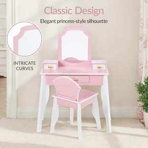 Set Tavolo da Trucco e Sedia <span class=keywords><strong>per</strong></span> Bambini Rosa e Bianco con <span class=keywords><strong>Specchio</strong></span>, Stile Montessori - Product Image 3
