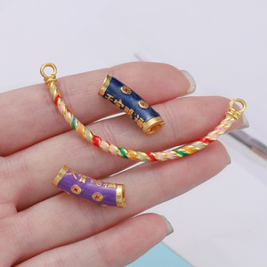 Connecteur demi-bracelet en alliage émaillé de style chinois avec petit tube incurvé pour la fabrication de bracelets, accessoires de bijoux DIY - Product Image 3